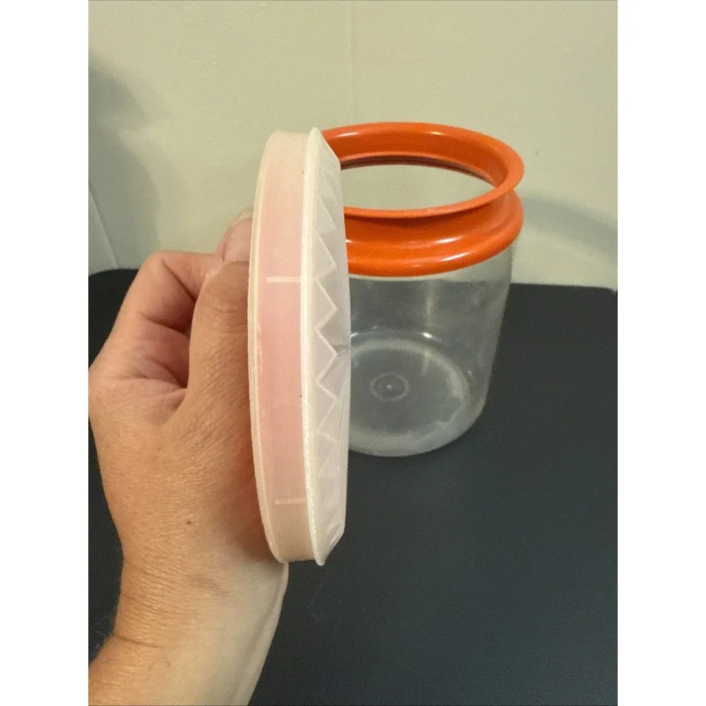 Vintage Tupperware Canister Clear Acrylic Orange Push Button Lid